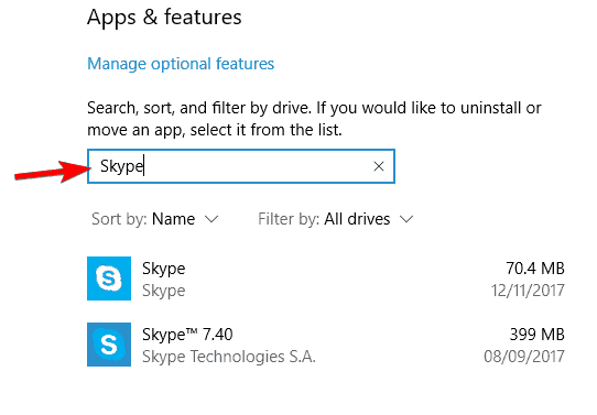 odinstaluj ustawienia Skype Windows